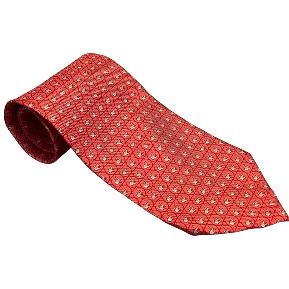 Burberry 100% Silk Tie Vintage Red. Men’s. Unique Fish  Pattern. Unique Rare. - Picture 7 of 8